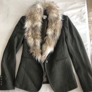 Ann Taylor loft dark olive blazer removable fur 0